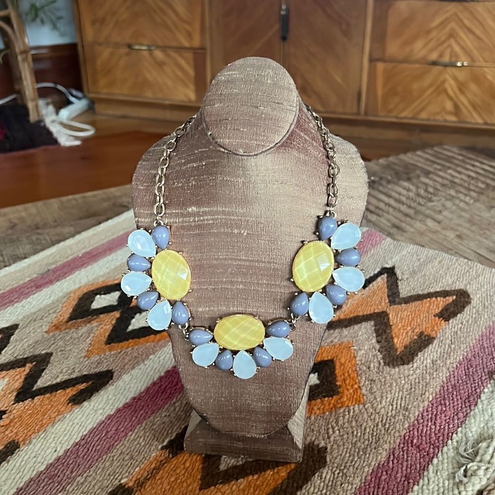 CHARMING CHARLIE 18" Adj Gold-Toned Necklace W/Yellow/Gray/White Acrylic Stones